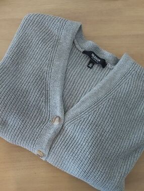 Hudson 100% Cotton Womens Light Gray Rib Knit Button-Front Cardigan L